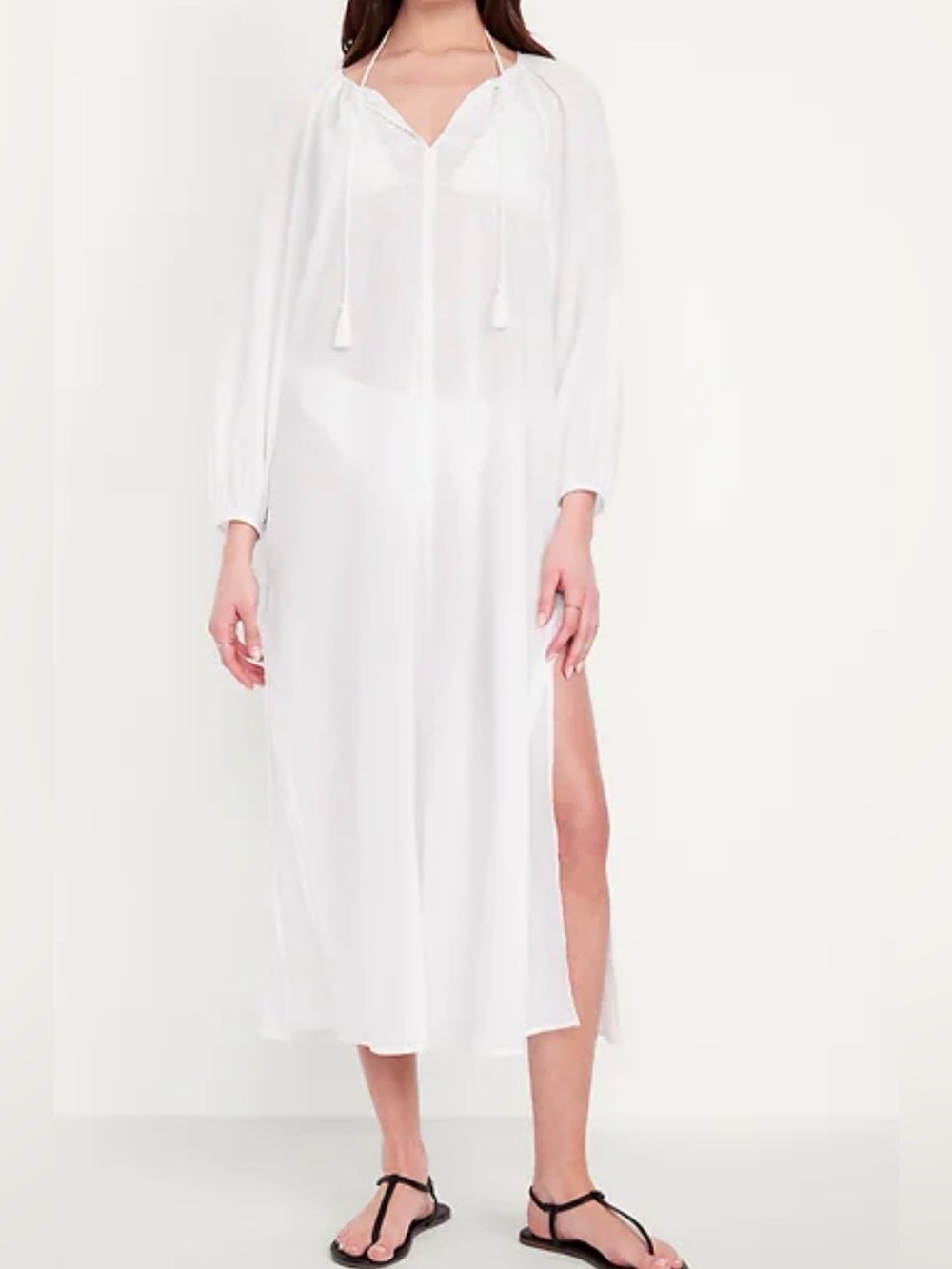 Old Navy White Gauze Split Neck Maxi Coverup